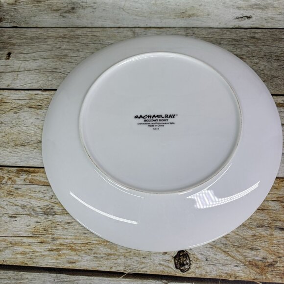 Rachael Ray HOLIDAY HOOT Christmas Tree Owl Stars Porcelain Dinner Plates Set 4 - Picture 5 of 16